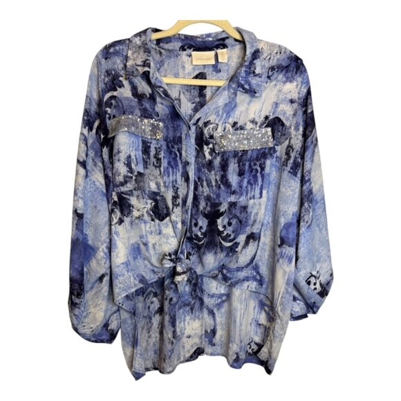 Chico's Blouse Women's Size XL Sequins Abstract Artsy Tie Front Purple Chico's 3 - Picture 1 of 4